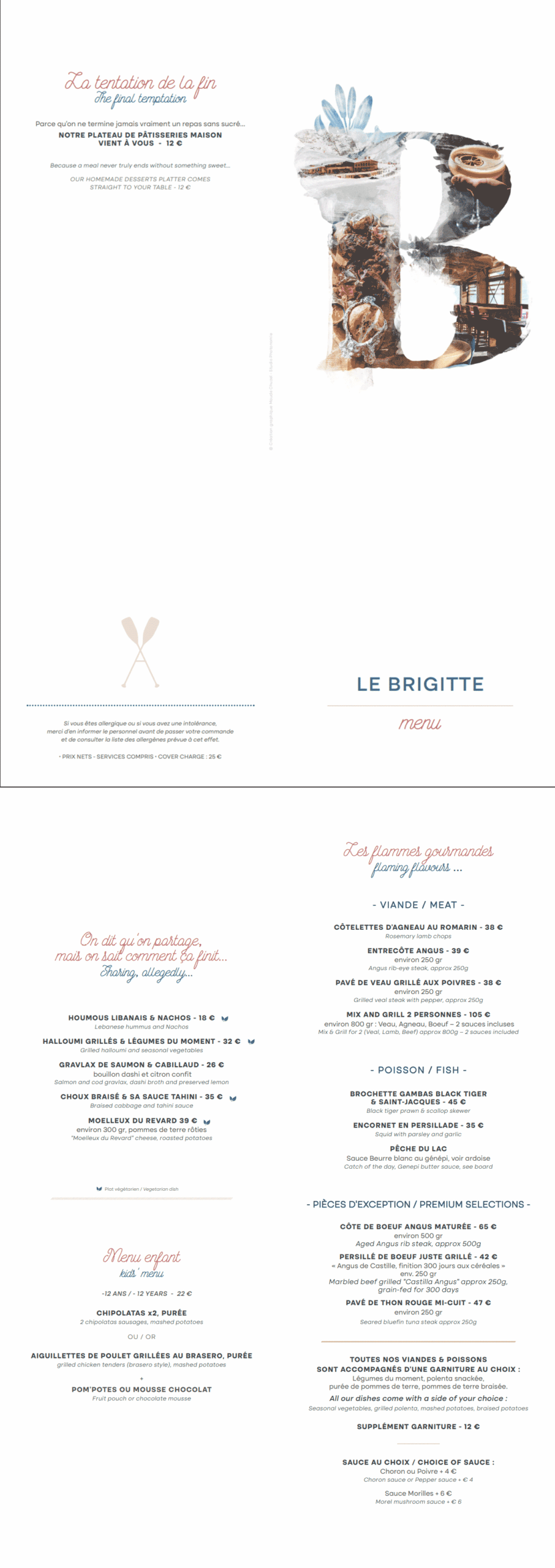 Carte restaurant le Brigitte Val d'Isere