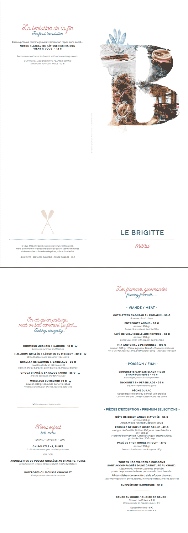 Carte restaurant Brigitte Val d'Isere