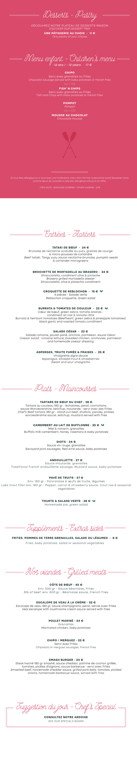 carte restaurant ouillette valdisere