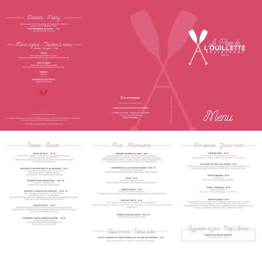 carte été Restaurant Ouillette Val d'Isère